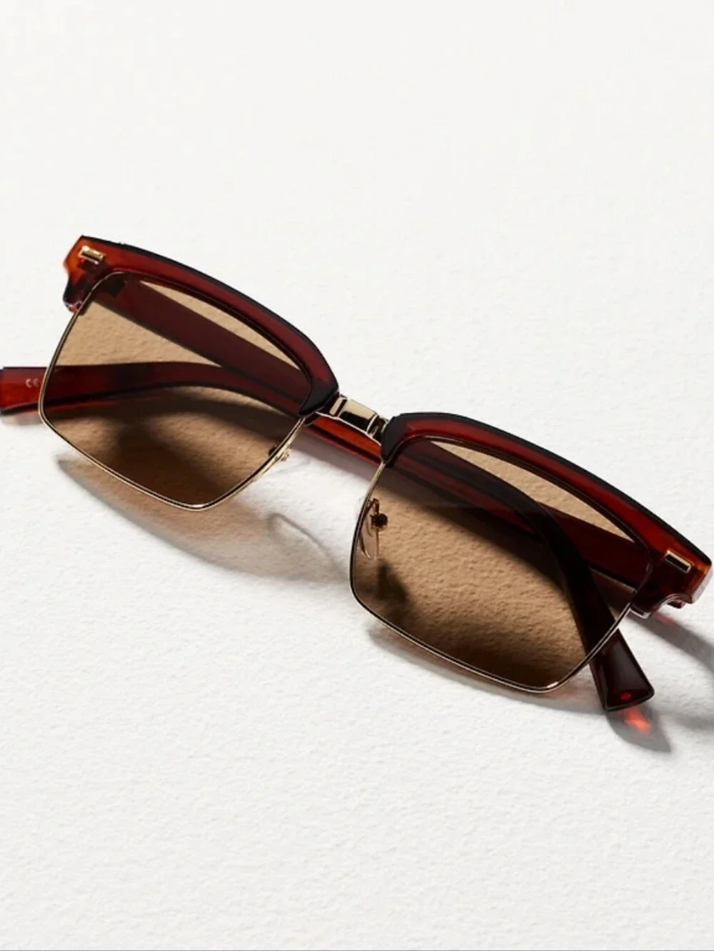 Anthropologie Elite Eyewear Brown Tortoiseshell Frame Sunglasses Gold Accents
